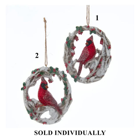 Glitter Wreath Cardinal Ornament (2 styles - sold individually)