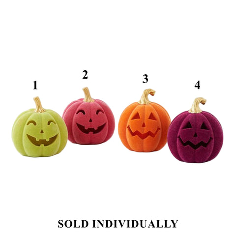 Flocked Jack-O-Lantern w/Gold Stem, 4.5" (4 styles - sold individually)