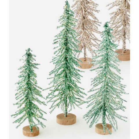Green Tinsel Trees w/LED Lights & Adapter, 20 - 30" (Set of 3)