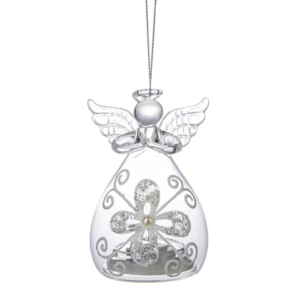 4"H Shimmer Angel Glass LED Light-Up Ornaments