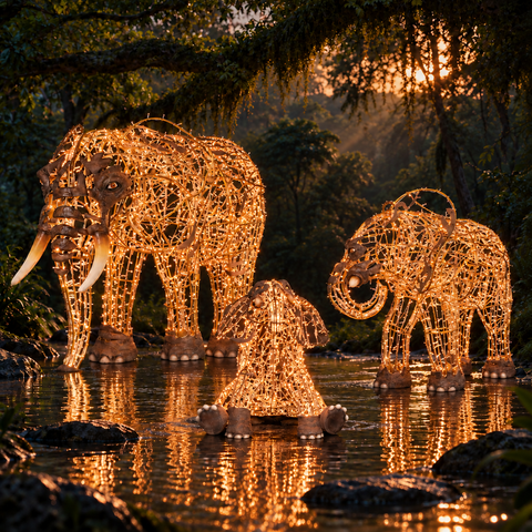 Large Ruby Elephant Figure, LED Lit w/Fiberglass (Warm White), 74"
