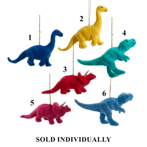 Fuzzy Colorful Dinosaur Ornaments, 3-4" (6 Styles – Sold individually)