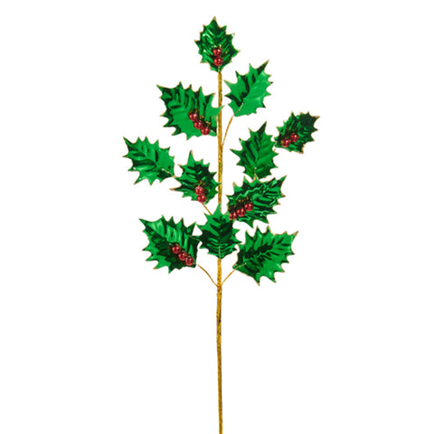 Red And Green Foil Holly Spray, 24.5"