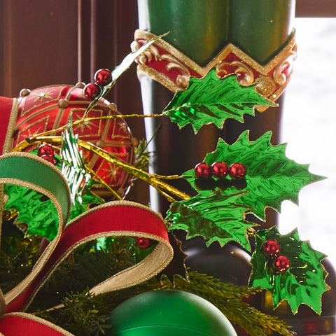 Red And Green Foil Holly Spray, 24.5"