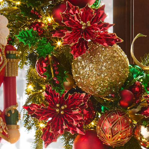 Red Foil Poinsettia Stem, 24"