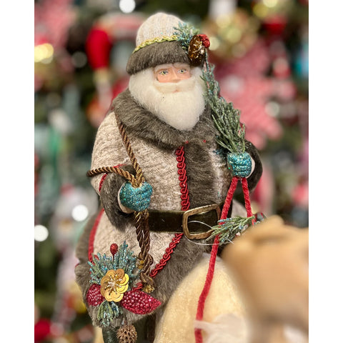 Santa Riding Caribou Figurine, 15"