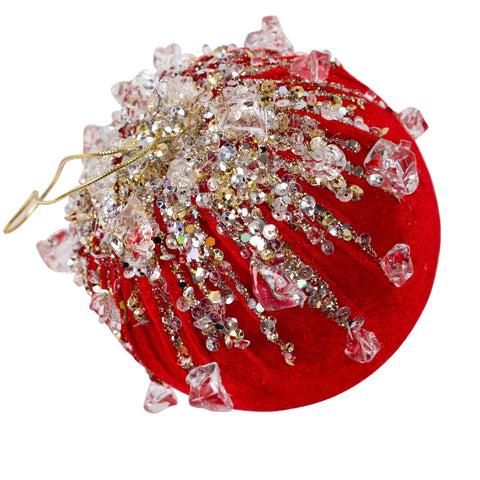 Velvet Bejeweled Ball Ornament, 5" (Red)
