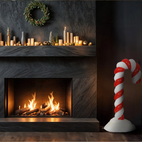 Large Fiberglass Candy Cane in Snow Statue, 47" (4 styles - sold individually)
