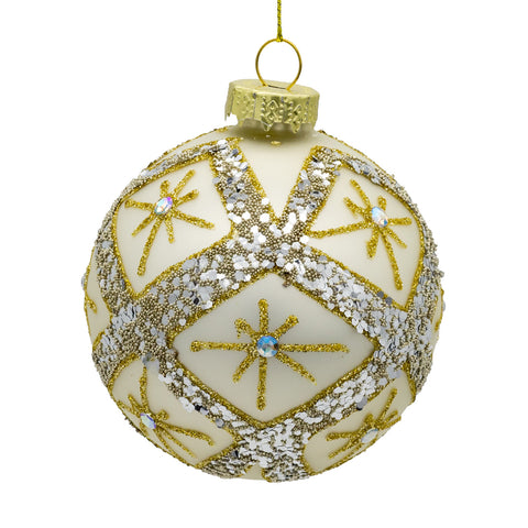 Glass Silver Ball Ornaments w/Gold & Silver Criss-Cross Glitter, 3.15" (Set of 6)