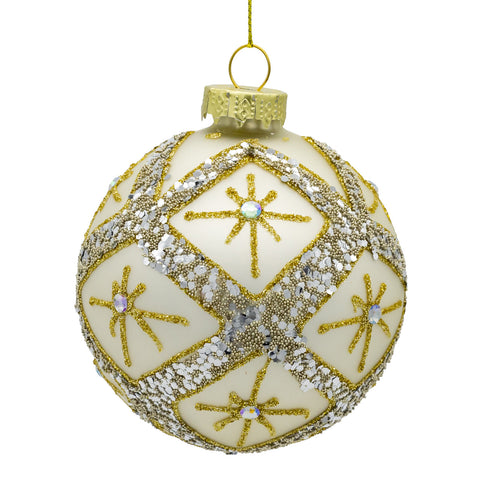 Glass Silver Ball Ornaments w/Gold & Silver Criss-Cross Glitter, 3.15" (Set of 6)