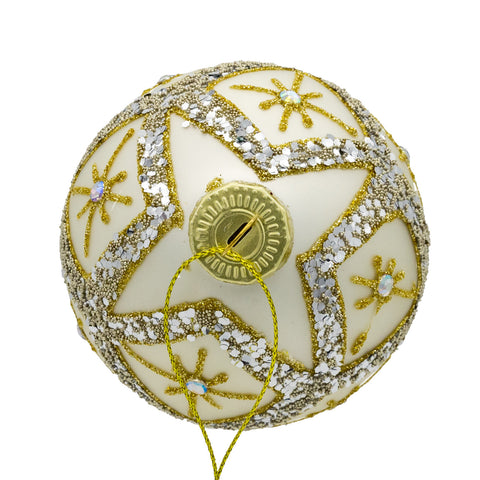 Glass Silver Ball Ornaments w/Gold & Silver Criss-Cross Glitter, 3.15" (Set of 6)