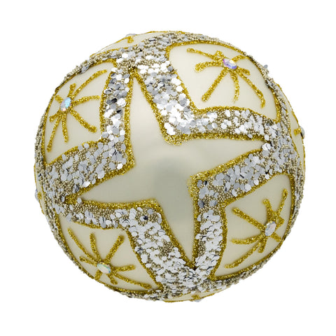 Glass Silver Ball Ornaments w/Gold & Silver Criss-Cross Glitter, 3.15" (Set of 6)