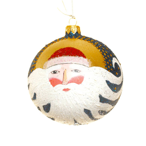 Windswept Royal Santa Glass Ball Ornament, 4.5" (Royal Blue)
