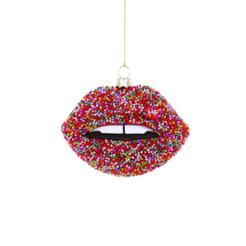 Glass Candy Lips w/Sprinkles Ornament, 4"