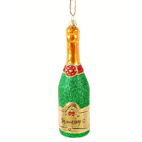 Green Glittered Champagne Glass Ornament, 5.5"H