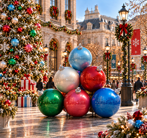 Giant Christmas Ball Stack Decoration w/Fiberglass, 118"