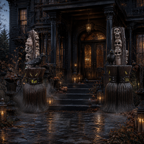 Giant Haunted Broom with Skull Pillar Decoration, 104"