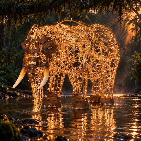Giant Marge Elephant Figure, LED Lit w/Fiberglass (Warm White), 96"
