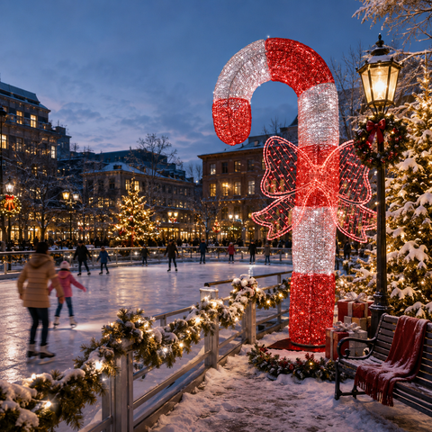 Giant Organic Candy Cane, LED Lit, 12 ft