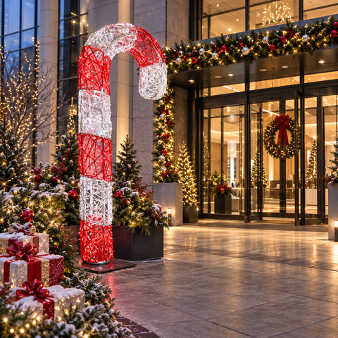 Giant Organic Candy Cane, LED Lit, 9 ft