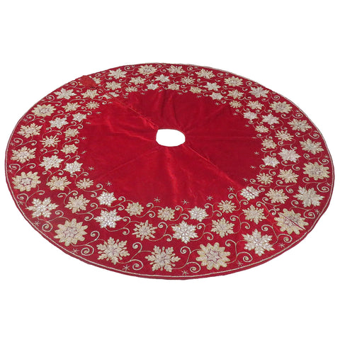 Red Ash Vel 3 row Snowflake Tree Skirt, 60"