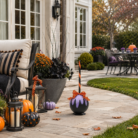 Halloween Lollipop Finial W/ Orange Bow, 32" (Black/Purple)