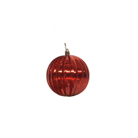 4" Red Shiny Lined Mercury Ball Ornament