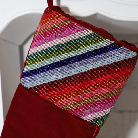 Rainbow Christmas - Stocking w/ Beaded Cuff, Diagonal Stripes (ITES x Sami Riccioli)