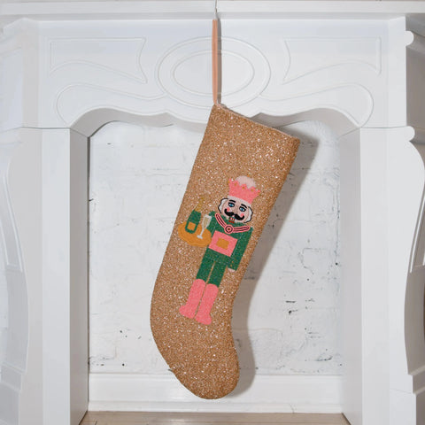 Queen of Sparkles - Gold Beaded Serving Nutcracker in Champagne Stocking (ITES x Sami Riccioli)