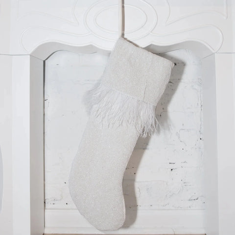 Feather Christmas - Fully Beaded Shiny White Stocking (ITES x Sami Riccioli)