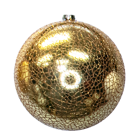 Shatterproof Plastic Gold Crackle Ball Ornament, 5" (120MM)