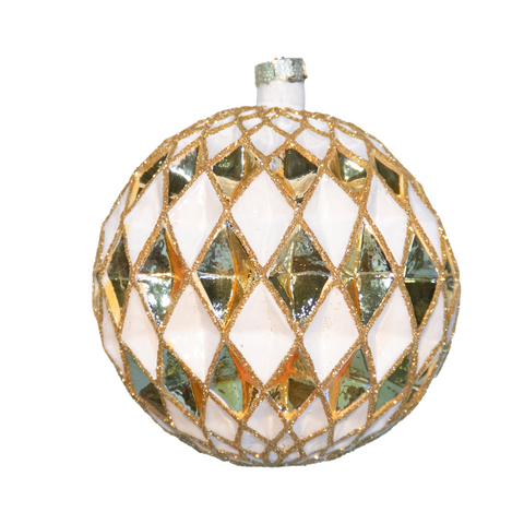 4” Glass Ball Ornament Gold/White
