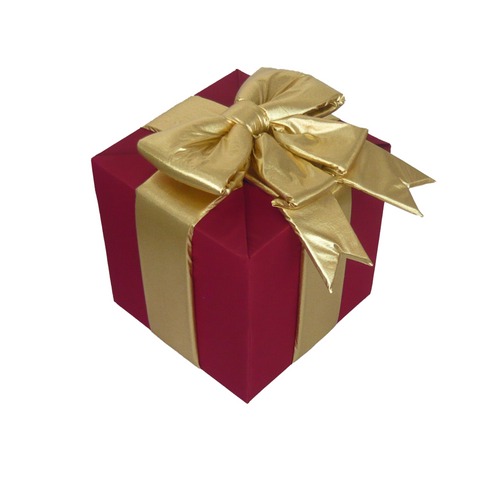 18” Red Metallic Fabric Gift Box w/Gold Puff Bow (indoor)