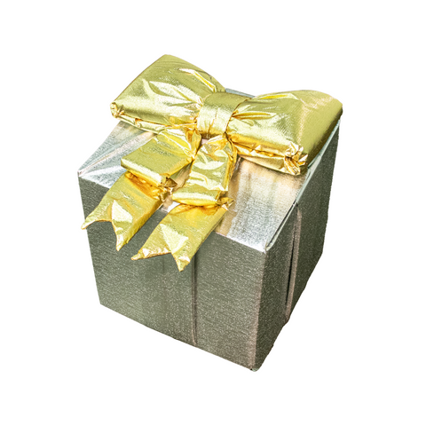 24” Silver Metallic Fabric Gift Box w/Gold Puff Bow (indoor)
