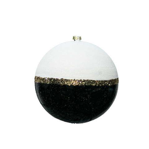 Shatterproof Black & White W/Gold Enamel Glitter Ball Ornament, 5" (120MM)