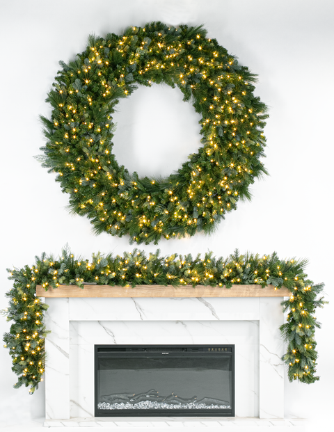 American Mixed Greenery Wreath, LED Lit, 60"