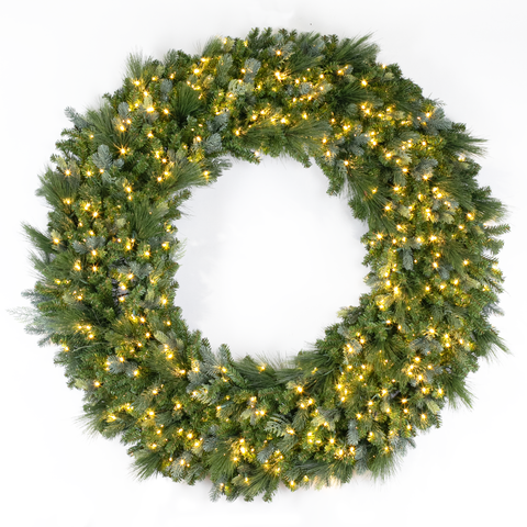 American Mixed Greenery Wreath, LED Lit, 60"
