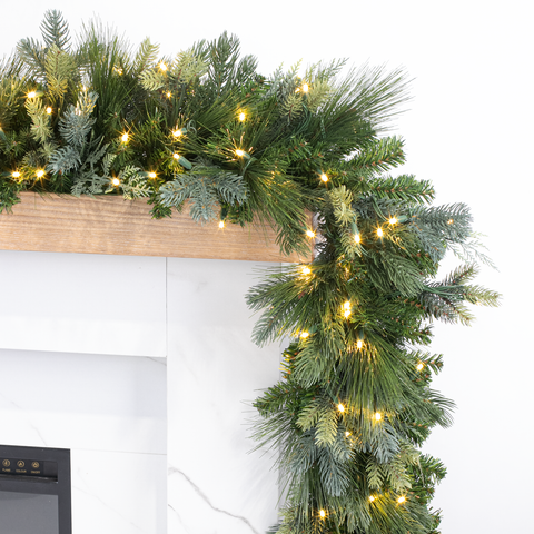 American Mixed Greenery Garland, LED Lit, 5' Section, 14'' Diameter