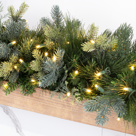 American Mixed Greenery Garland, LED Lit, 9' Section, 14'' Diameter