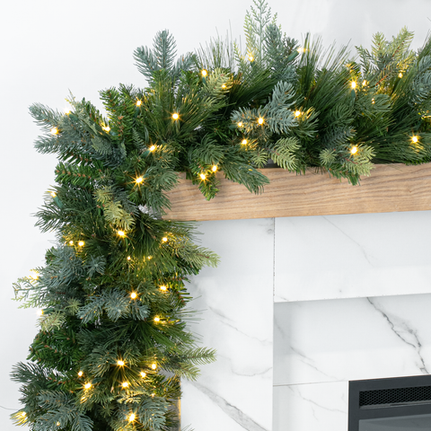 American Mixed Greenery Garland, LED Lit, 9' Section, 14'' Diameter