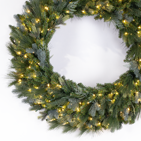 American Mixed Greenery Wreath, LED Lit, 48"
