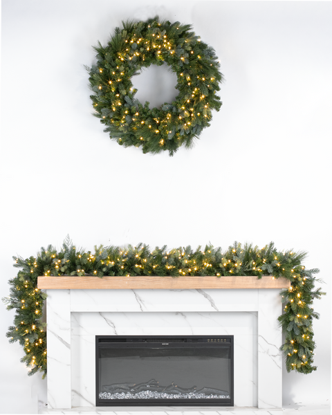 American Mixed Greenery Wreath, LED Lit, 36"