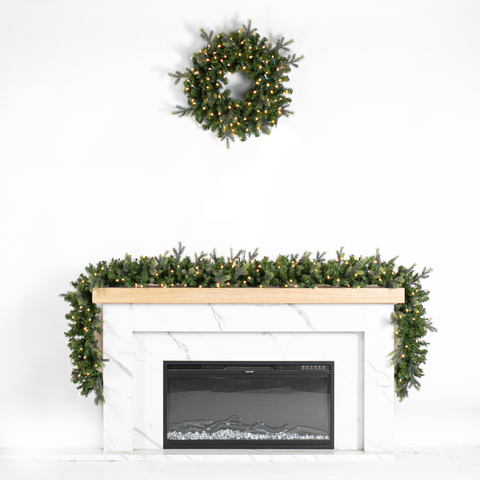 Mixed Pine Artificial Christmas Garland, LED Lit Warm White, (10"D / 14"D)