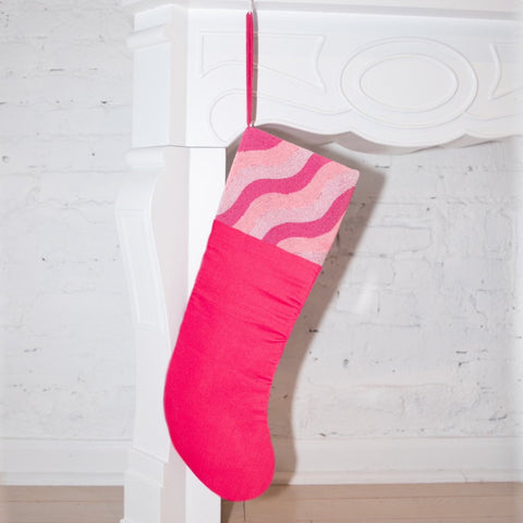 Pink Christmas - Stocking w/ Beaded Cuff, Barbie Swirl Stripes (ITES x Sami Riccioli)