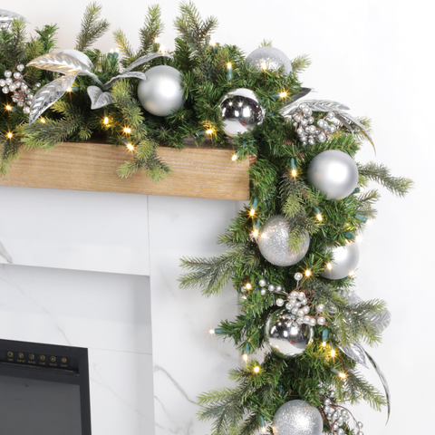 Pre-Decorated Mixed Pine Artificial Christmas Garland, LED Lit Warm White, (10"D / 14"D)