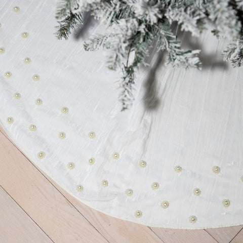 Ivory Scattered Pearls Tree Skirt, 48" (ITES x Sami Riccioli)