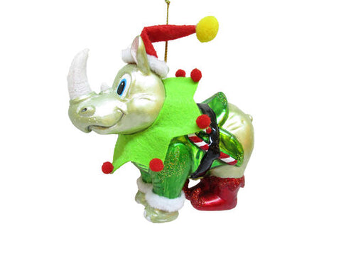 Rhino as Elf Glass Ornament