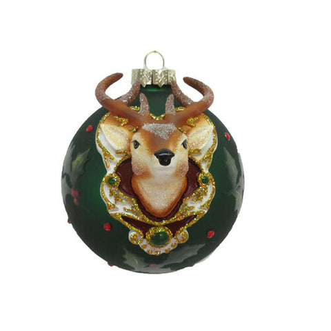 Green Deer Head Glass Ornament