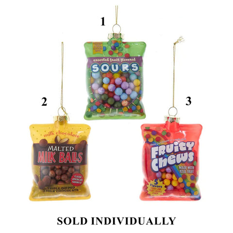 Glass Candy Bag Ornament, 4" (3 styles – sold individually)