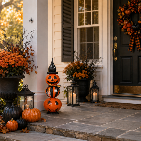 Jumbo Halloween Pumpkin Finial, 30.25" (Orange W/Laser Black Glitter)